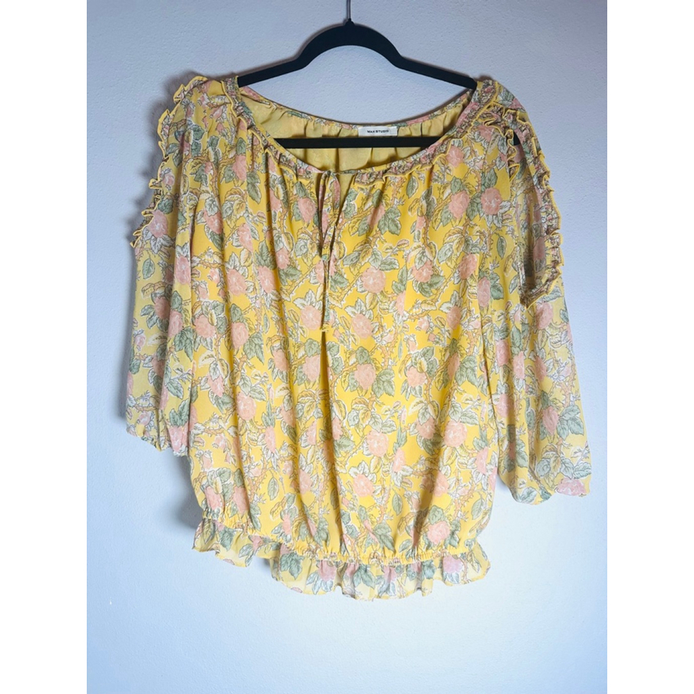 Women's Max Studio Yellow Pink Floral Blouse M